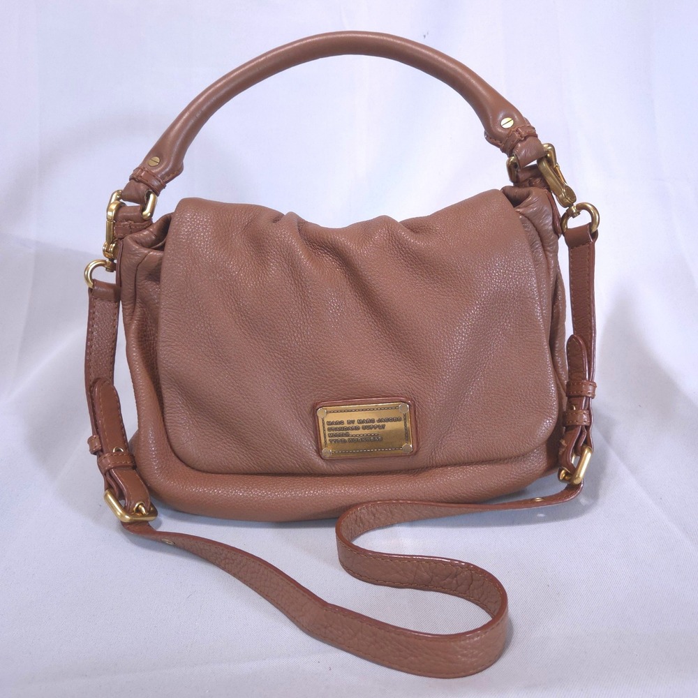 Marc by Marc Jacobs Classic Q Lil Ukita Leather Satchel Crossbody Flap Bag Brown